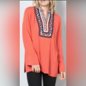 Anthropology THML  women's coral colored tunic top size M resort/cruise NWT